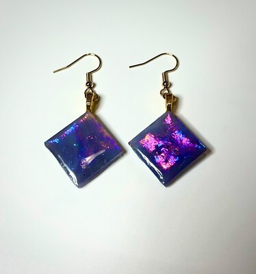 Lilac Iridescent Square Glass Earrings - image1